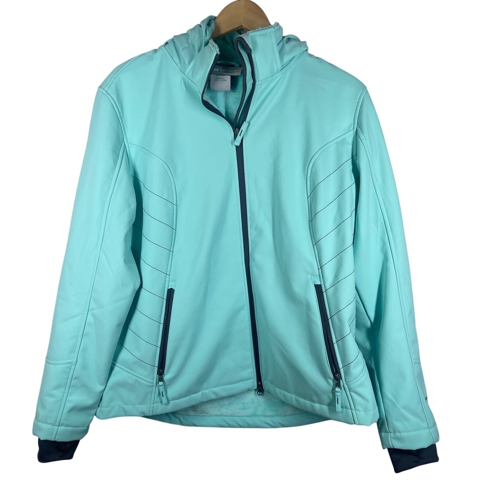 Free Country Women Aqua Blue Softshell Fleece Lined Hooded Jacket XL